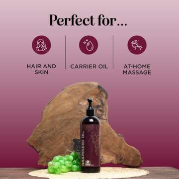 Pure Grapeseed Oil for Skin Care - Cold Pressed Grape Seed Oil Liquid for Skin with Moisturizing Carrier Oil for Essential Oils Mixing - Natural Vitamin E Anti Aging Body Oil for Dry Skin and Hair