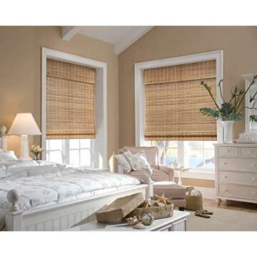 LazBlinds No Tools No Drill Cordless Bamboo Roman Shades, Custom Light Filtering Window Treatment, Roll Up Bamboo Blinds for Windows, Brown