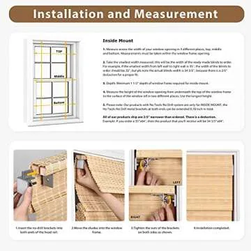 LazBlinds No Tools No Drill Cordless Bamboo Roman Shades, Custom Light Filtering Window Treatment, Roll Up Bamboo Blinds for Windows, Brown