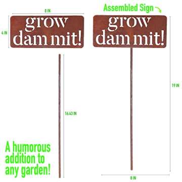 Island Genius Grow Dammit Funny Garden Sign, Unique Outside Gardening Decor Outdoor, Flower Vegetabl...