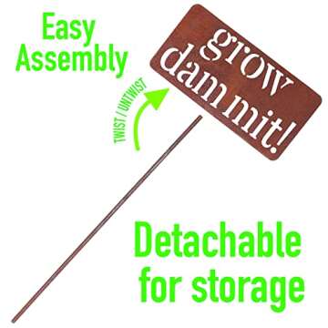 Island Genius Grow Dammit Funny Garden Sign, Unique Outside Gardening Decor Outdoor, Flower Vegetable Garden Accessories, Fun Gardening Gifts for Women Men Mom Gardener Who Love Plants, Alloy Steel