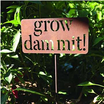 Island Genius Grow Dammit Funny Garden Sign, Unique Outside Gardening Decor Outdoor, Flower Vegetable Garden Accessories, Fun Gardening Gifts for Women Men Mom Gardener Who Love Plants, Alloy Steel