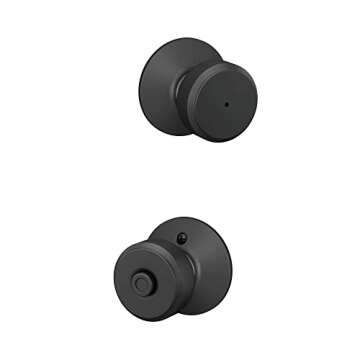 Schlage F40 BWE 622 Bowery Door Knob, Bed & Bath Privacy Lock, Matte Black