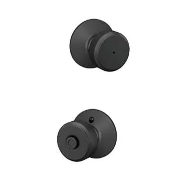 Schlage F40 BWE 622 Bowery Door Knob, Bed & Bath Privacy Lock, Matte Black