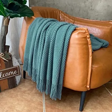 LOMAO Knitted Throw Blanket with Tassels Bubble Textured Soft Blanket Lightweight Warm Throw Blanket for Couch Cover Home Decor (Teal, 50x60)