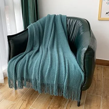 LOMAO Knitted Throw Blanket with Tassels Bubble Textured Soft Blanket Lightweight Warm Throw Blanket for Couch Cover Home Decor (Teal, 50x60)
