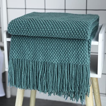 LOMAO Knitted Throw Blanket with Tassels Bubble Textured Soft Blanket Lightweight Warm Throw Blanket for Couch Cover Home Decor (Teal, 50x60)