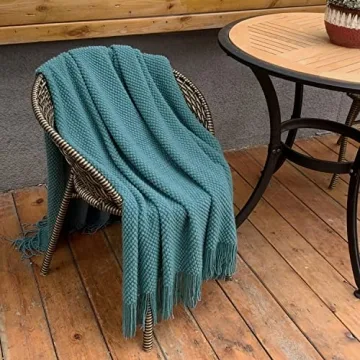 LOMAO Knitted Throw Blanket with Tassels Bubble Textured Soft Blanket Lightweight Warm Throw Blanket for Couch Cover Home Decor (Teal, 50x60)