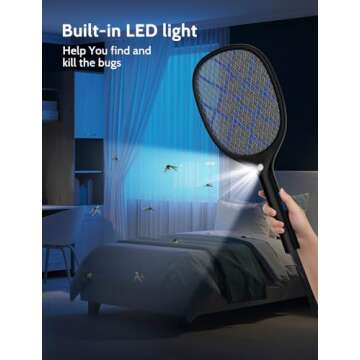 YISSVIC Electric Fly Swatter Bug Zapper Racket Rechargeable Mosquito Killer LED Light for Indoor Hom...