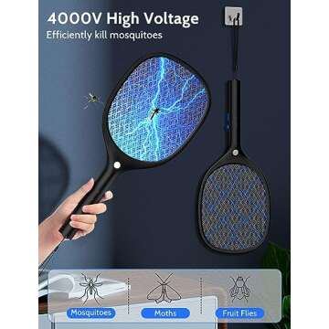 YISSVIC Electric Fly Swatter Bug Zapper Racket Rechargeable Mosquito Killer LED Light for Indoor Home Office Backyard Patio Camping