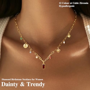 Sundurich Gold Birthstone Necklace for Women 14K Plated