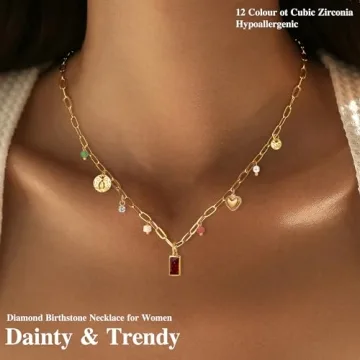 Sundurich Gold Birthstone Necklace for Women 14K Plated