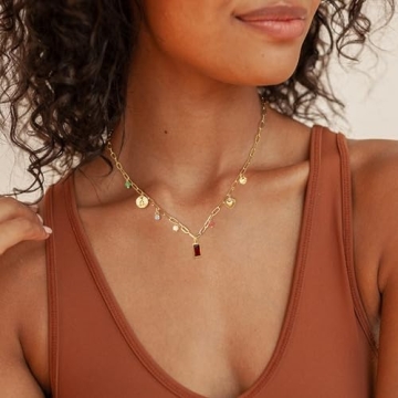 Sundurich Gold Birthstone Necklace for Women 14K Plated