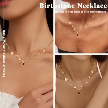 Sundurich Gold Birthstone Necklace for Women 14K Plated