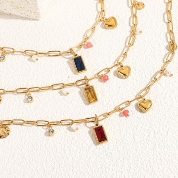 Sundurich Gold Birthstone Necklace for Women 14K Plated