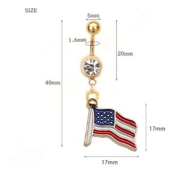 Godtemrow 2Pcs 4th of July Belly Button Rings American Flag Dangle Star for Women 14G 316L Stainless Steel Hypoallergenic Belly Piercing Jewelry (National Flag)