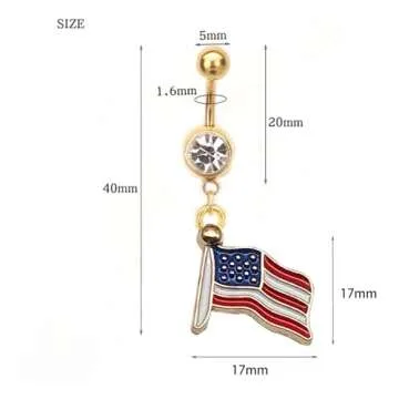 Godtemrow 2Pcs 4th of July Belly Button Rings American Flag Dangle Star for Women 14G 316L Stainless Steel Hypoallergenic Belly Piercing Jewelry (National Flag)
