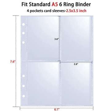 40 Pack 320 Pockets 6 Ring A5 Binder Sleeves,2.5x3.5”Photocard Sleeves,Double-Sided 4 Pocket Kpop Photocard Page Protector,Ultra-Clear Trading Card Sleeve Sheets for Game Cards,Photocard