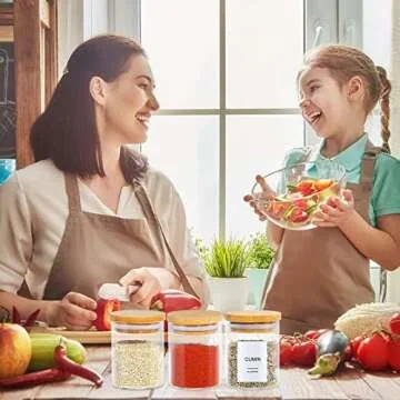 DANALLAN Spice Jars with Label, 20Pcs 4oz Glass Spice Jars with Bamboo Lids Airtight Seasoning Containers Food Storage Small Glass Jars Bottles for Spice Sugar Salt Coffee Tea Beans