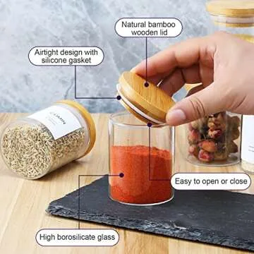 DANALLAN Spice Jars with Label, 20Pcs 4oz Glass Spice Jars with Bamboo Lids Airtight Seasoning Containers Food Storage Small Glass Jars Bottles for Spice Sugar Salt Coffee Tea Beans