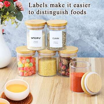 DANALLAN Spice Jars with Label, 20Pcs 4oz Glass Spice Jars with Bamboo Lids Airtight Seasoning Containers Food Storage Small Glass Jars Bottles for Spice Sugar Salt Coffee Tea Beans