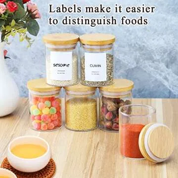DANALLAN Spice Jars with Label, 20Pcs 4oz Glass Spice Jars with Bamboo Lids Airtight Seasoning Containers Food Storage Small Glass Jars Bottles for Spice Sugar Salt Coffee Tea Beans