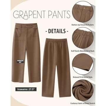 GRAPENT Brown High Waisted Pants Work Pants for Women 2024 Women Baggy Pants Business Casual Clothes for Women Teacher Pants Women's Business Casual Clothing Brown Size XX-Large US Size 20 to Size 22