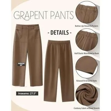 GRAPENT High Waisted Corduroy Pants for Women - Stylish Comfort