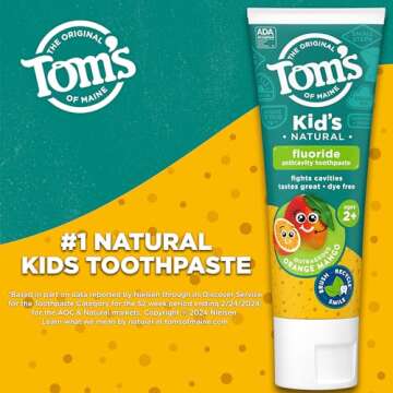 Tom's of Maine ADA Approved Fluoride Children's Toothpaste, Natural Toothpaste, Dye Free, No Artific...