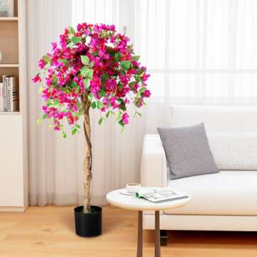 SAFEPLUS 4.5FT Bougainvillea Artificial Tree, Tall Fake Floor Plant for Indoor Outdoor Décor