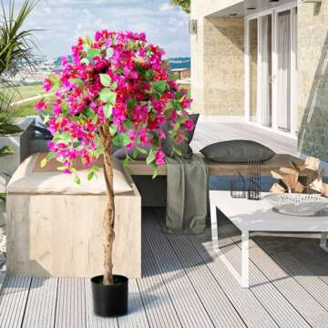 SAFEPLUS 4.5FT Bougainvillea Artificial Tree, Tall Fake Floor Plant for Indoor Outdoor Décor