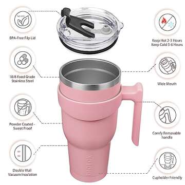 BJPKPK 40 oz Tumbler With Handle And Straw Stainless Steel Insulated Tumbler With Lid Reusable Metal...