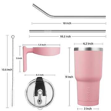 BJPKPK 40 oz Tumbler With Handle And Straw Stainless Steel Insulated Tumbler With Lid Reusable Metal Coffee Cups,Light Pink