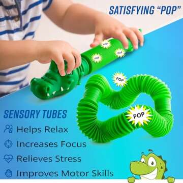 Pop Tubes Gator Pop Tube - Sensory Tubes Fidget Toy - Fun Alligator Toys for Toddlers & Kids All Ages - Best Fidgets Popping Fidget Sensory Toys for Boys & Girls - Party Favor Gifts