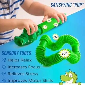 Pop Tubes Gator Pop Tube - Sensory Tubes Fidget Toy - Fun Alligator Toys for Toddlers & Kids All Ages - Best Fidgets Popping Fidget Sensory Toys for Boys & Girls - Party Favor Gifts