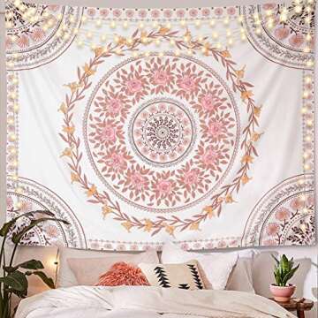 FLY SPRAY Mandala Tapestry Aesthetic,Boho Tapestry Wall Hanging,Pink Floral Medallion Tapestries,Boh...