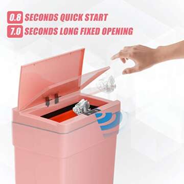 13 Gallon Trash Can Automatic Kitchen Trash Can Touch Free High-Capacity Garbage Can with Lid for Bedroom Bathroom Home Office 50 Liter (Black, 1) (1, Pink)