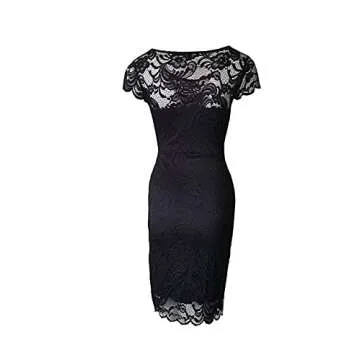 ODCOCD Women's Lace Dress/Cocktail Party Dress/Wedding Guest Bridesmaid Dresses/Homecoming Dress (US, Alpha, Small, Regular, Regular, Black)