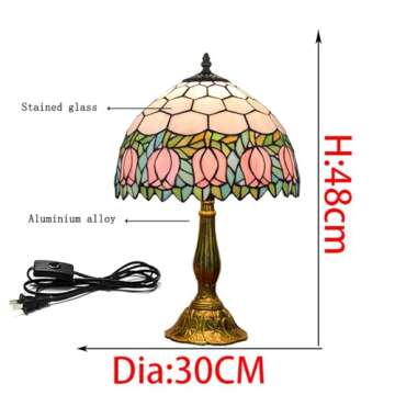 Blivuself Tiffany Lamp Stained Glass Lamp Pink Tulip Bedroom Table lamp Reading Desk Light for Bedside Living Room Office Dormitory Dining Room Decorate Housewarming Gift 12X12X18 Include Light Bulb