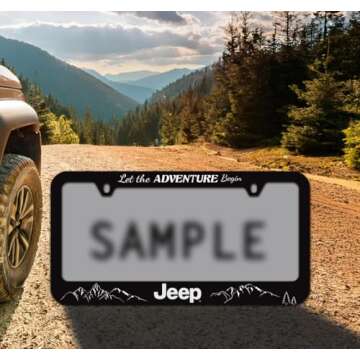 Jeep Black Plastic License Plate Frame Holder - Let The Adventure Begin