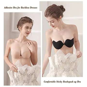 Sticky Bra Invisible Push up Bra Reusable Adhesive Bra for Backless Dresses Strapless Sticky Boobs P...