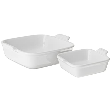 Le Creuset Stoneware Heritage Set of 2 Square Dishes , Small - 18 oz. & Medium - 2 qt., White