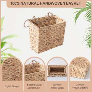 YAHUAN Woven Water Hyacinth Hanging Basket 2-Tiered Storage Baskets Hanging Organizer Hanging Wall Basket for Home,Pantry,Garden, Office Organization (Water Hyacinth)