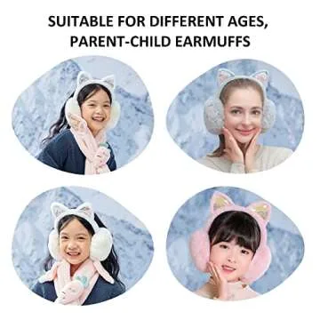 PESAAT Fluffy Ear Muff for Women Plush Foldable Earmuffs Kids Winter Earmuffs Girls Boys Cold Weather Ear Warmer (Black Cat)