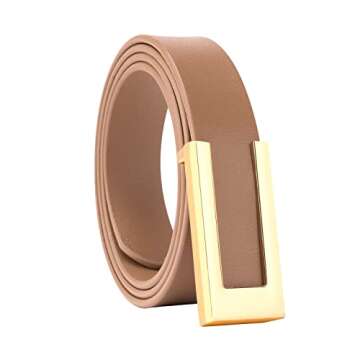 YooAi Womens Leather Belt Skinny Waist Belt for Dresses Jeans Pants with Gold Buckle khaki 105