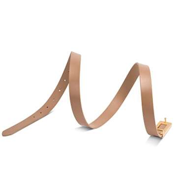 YooAi Womens Leather Belt Skinny Waist Belt for Dresses Jeans Pants with Gold Buckle khaki 105