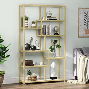 Tribesigns Gold 8-Open Shelf Etagere Bookcase for Home Office
