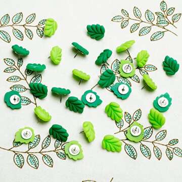 30 Pcs Decorative Push Pins Green Leaves Flat Thumb Tacks Decorative Board Tacks for Bulletin Board,...