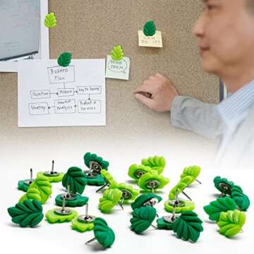 30 Pcs Decorative Push Pins Green Leaves Flat Thumb Tacks Decorative Board Tacks for Bulletin Board, Photos Wall Maps and Other Offices Schools Supplies and Accessories…