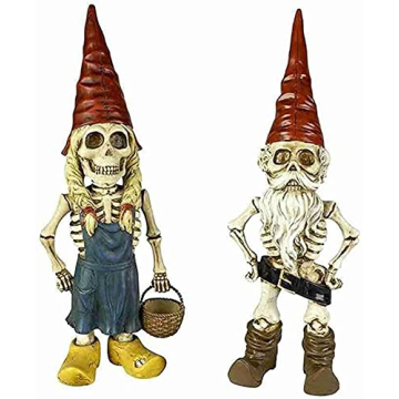 EJWCIG Zombie Gnome Skeleton Figurines Statue,Garden Gnomes Outdoor Funny Female Male Couple Hallowe...